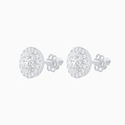 Round Diamond Halo Stud Earrings with Fluted Center Detail - Shahin Jewelry